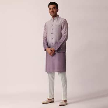 Regal Purple Silk Jacket Kurta Set For Men