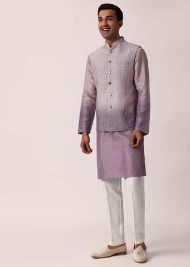 Regal Purple Silk Jacket Kurta Set For Men