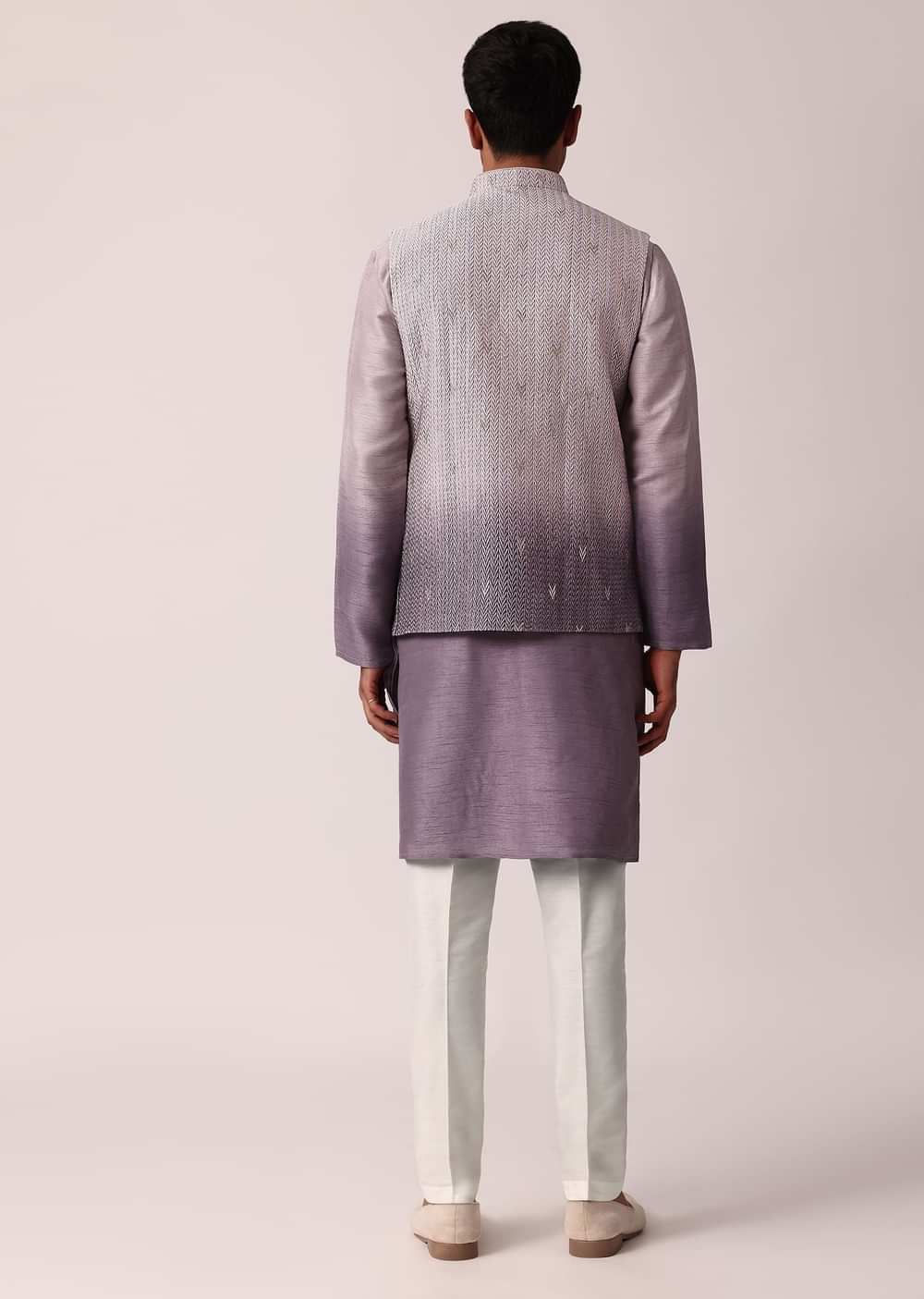 Regal Purple Silk Jacket Kurta Set For Men