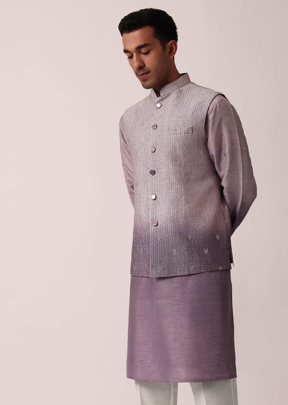Regal Purple Silk Jacket Kurta Set For Men