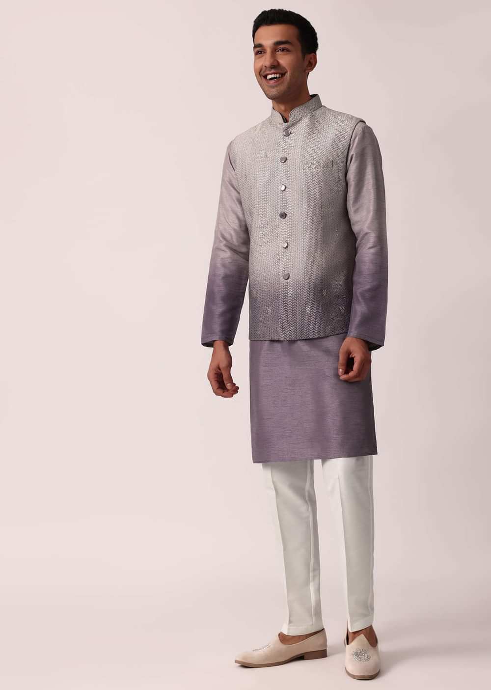Regal Purple Silk Jacket Kurta Set For Men