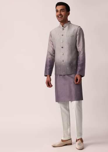 Regal Purple Silk Jacket Kurta Set For Men