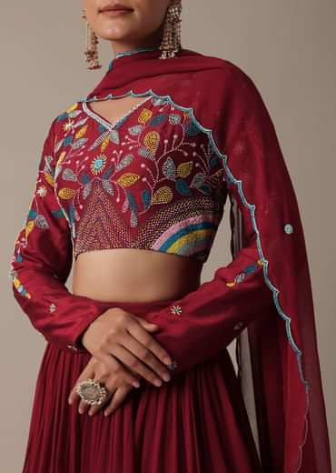 Regal Red Silk Lehenga Set With Exquisite Embroidery