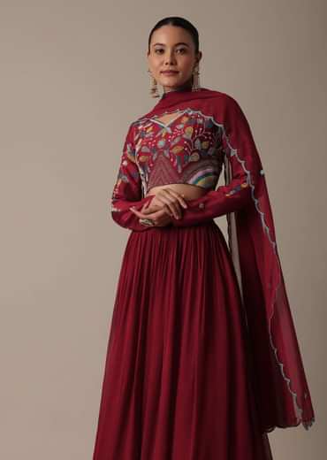 Regal Red Silk Lehenga Set With Exquisite Embroidery