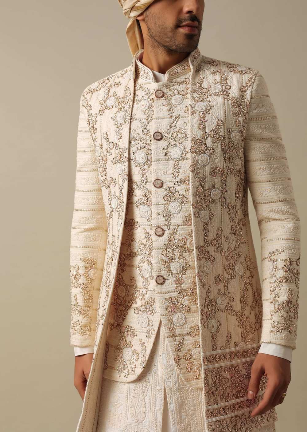Regal White Sherwani Set With Heavy Embroidery