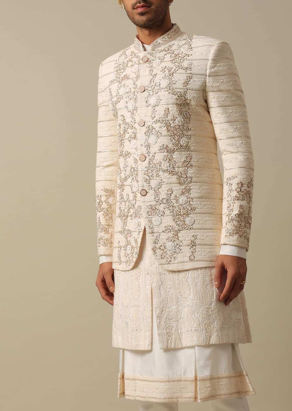 Regal White Sherwani Set With Heavy Embroidery