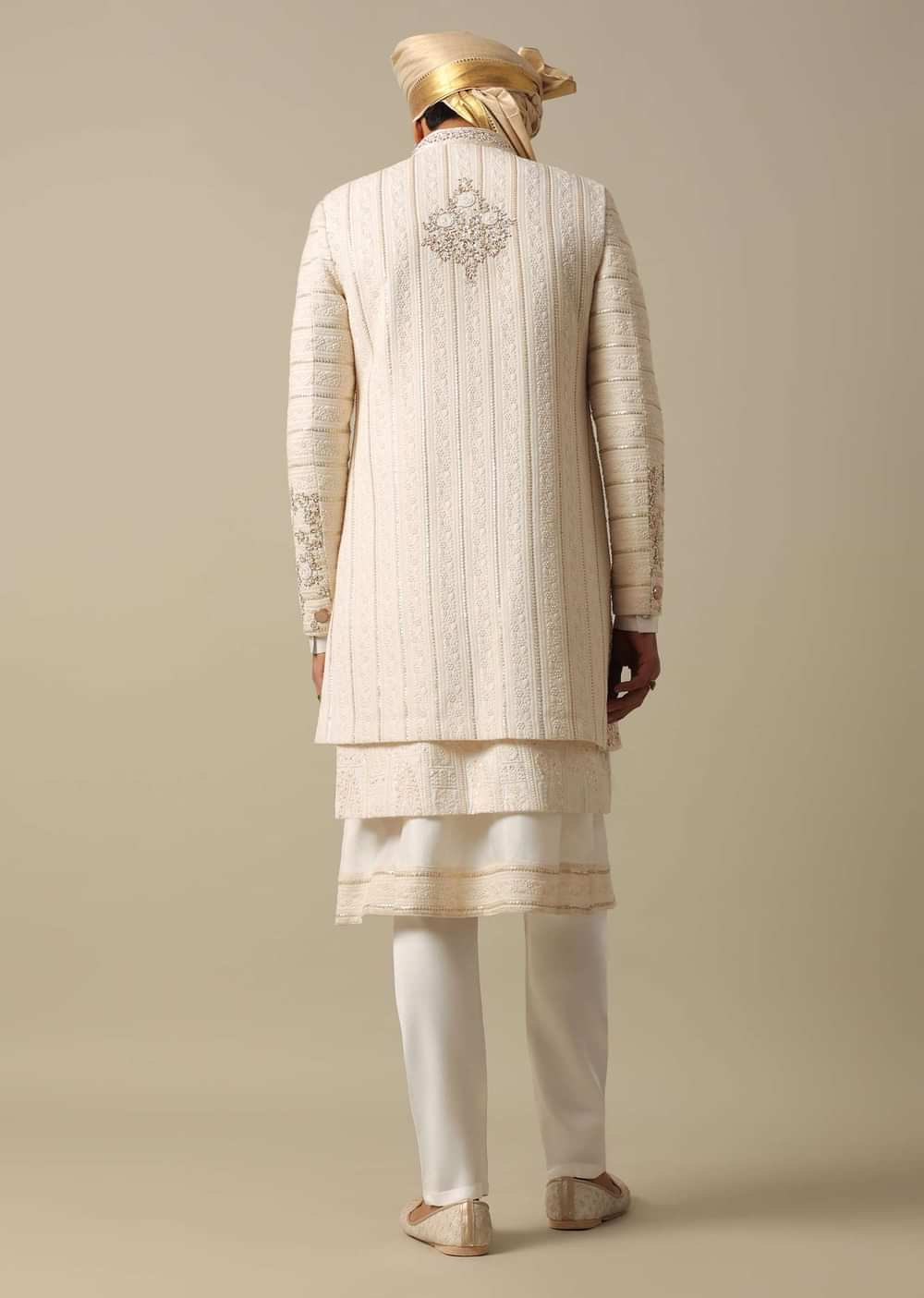 Regal White Sherwani Set With Heavy Embroidery