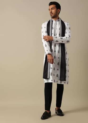 White Foil Print Kurta Set