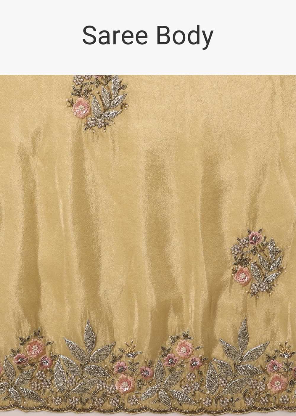 Canary Gold Yellow Saree In Glass Tissue Fabric And Gotta Resham Embroidery With Zardosi, Moti & Sequins