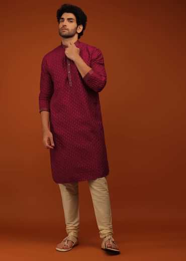 Rio Red Kurta Set In Lucknowi Embroidery