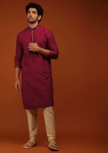 Rio Red Kurta Set In Lucknowi Embroidery