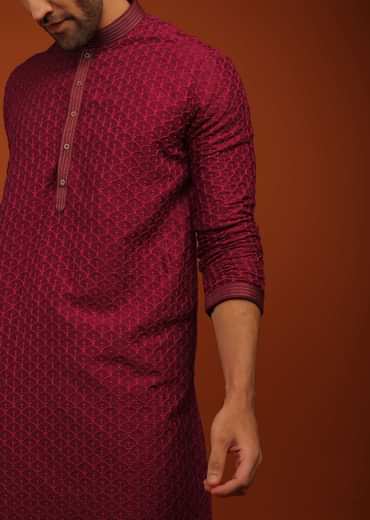 Rio Red Kurta Set In Lucknowi Embroidery