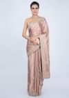 Rose Gold Saree In Satin With Embroidered Butti And Border Online - Kalki Fashion