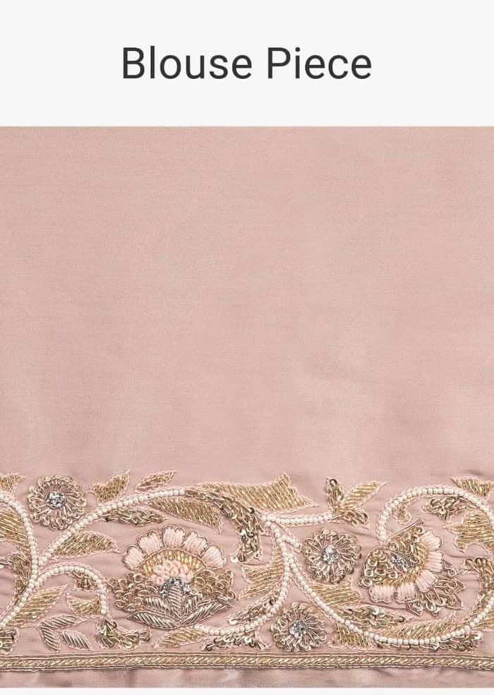 Rose Gold Saree In Satin With Embroidered Butti And Border Online - Kalki Fashion