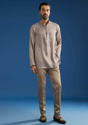 Rose Gold Banarasi Silk Jacket Kurta Set