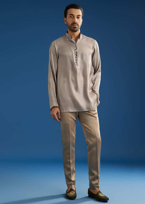 Rose Gold Banarasi Silk Jacket Kurta Set