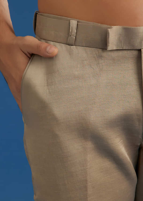 Rose Gold Banarasi Silk Jacket Kurta Set