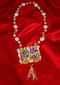 Rose Pink And White Pearl Necklace With A Wooden Hand Painted Pendant With Golden Coating Online - Kalki Fashion