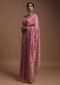 Rose Pink Banarasi Saree In Georgette With Weaved Floral Jaal Along With Kundan Work Online - Kalki Fashion