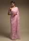 Rose Pink Saree In Georgette Adorned With Lucknowi Thread Embroidery In Floral Pattern Online - Kalki Fashion