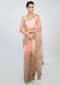 Rose pink sheer net saree with floral embroidered lower bottom and pallo only on kalki
