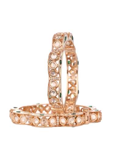Rose Gold And Green Kundan Polki in Mix Metal