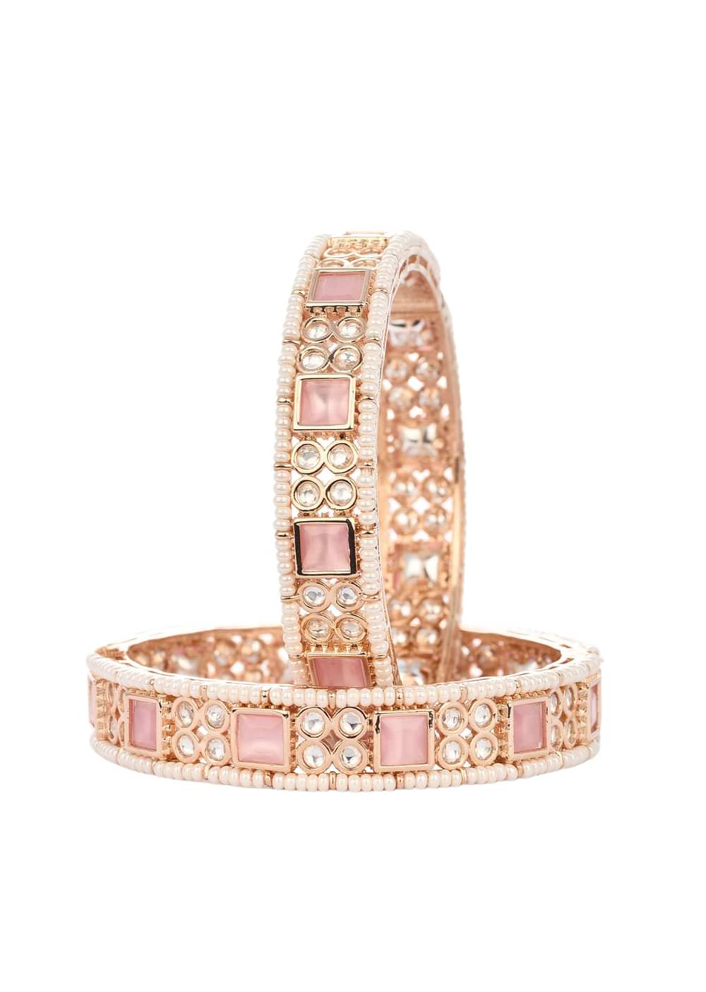 Rose Gold And Pink  Handcrafted Kundan Polki Handcrafted In Mix Metal