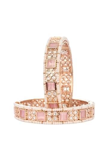 Rose Gold And Pink  Handcrafted Kundan Polki Handcrafted In Mix Metal