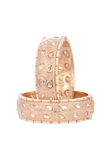 Rose Gold And Pink Handcrafted Mixed Metal Bangles In Kundan Polki