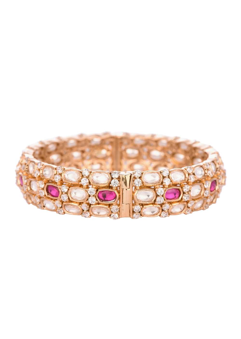 Rose Gold And Ruby Kundan Polki Bangles In Mix Metal