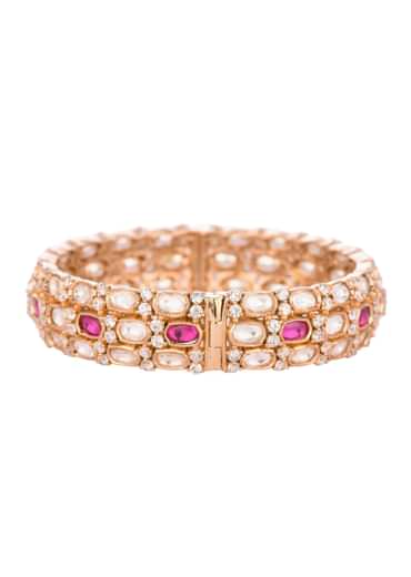 Rose Gold And Ruby Kundan Polki Bangles In Mix Metal