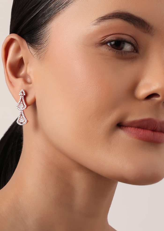 Rose Gold Finish Geometric Necklace Set With Zircon Stones