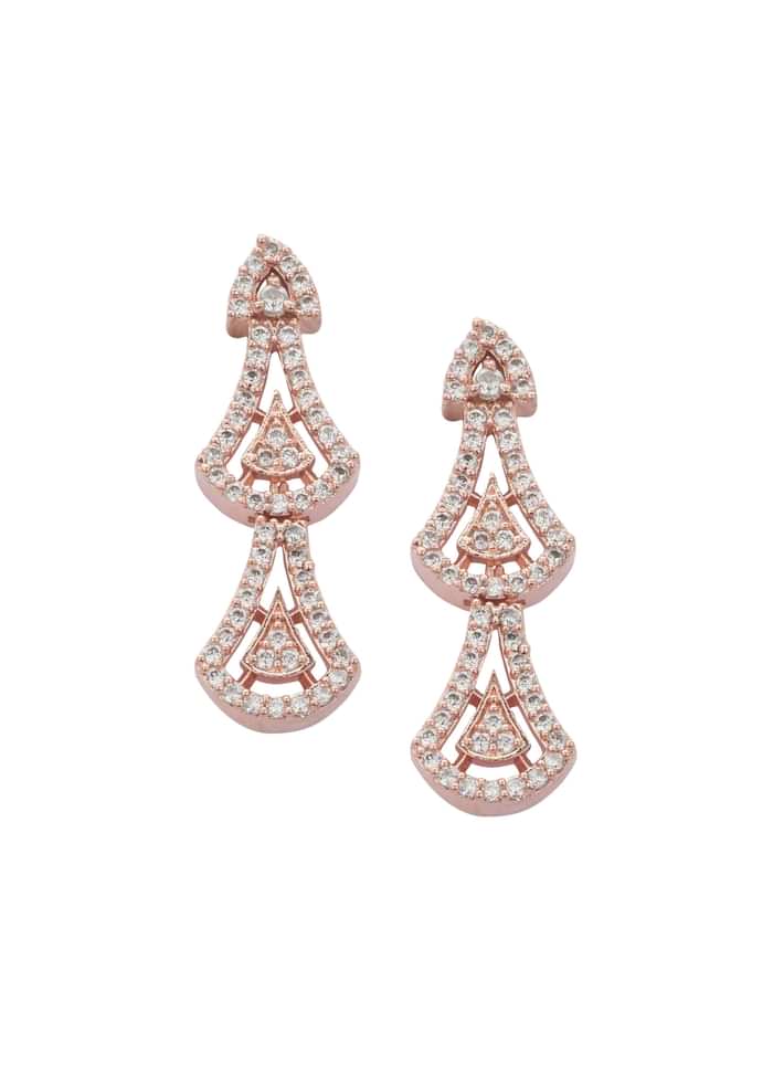 Rose Gold Finish Geometric Necklace Set With Zircon Stones