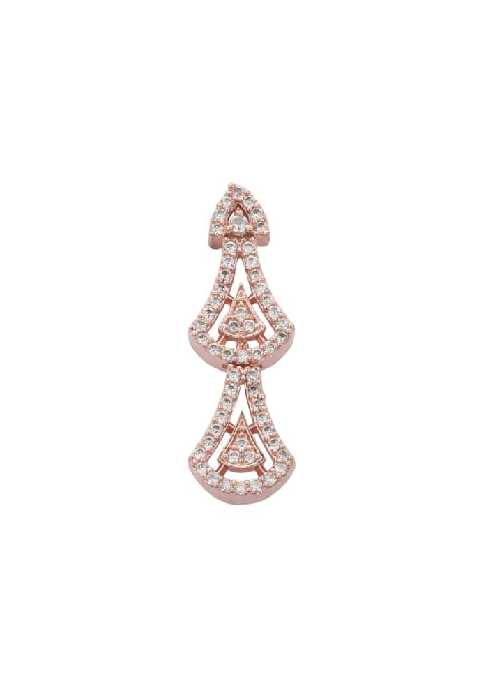 Rose Gold Finish Geometric Necklace Set With Zircon Stones