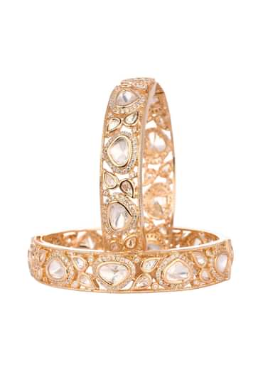 Rose Gold Handcrafted Kundan Polki Bangles In Mix Metal
