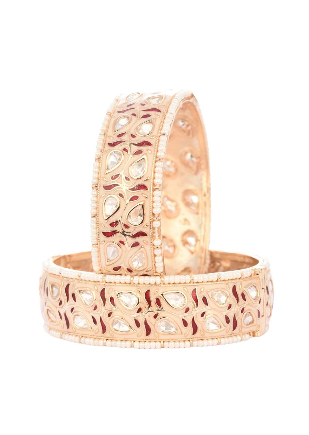 Rose Gold Kundan Handcrafted Bangles In Mixed Metal