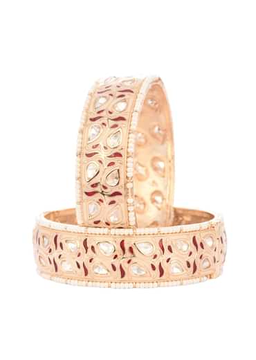 Rose Gold Kundan Handcrafted Bangles In Mixed Metal
