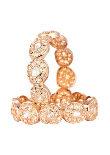 Rose Gold Kundan Polki Bangles In Mix Metal