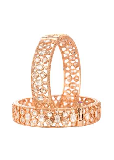 Rose Gold Mixed Metal Bangles In Kundan Polki