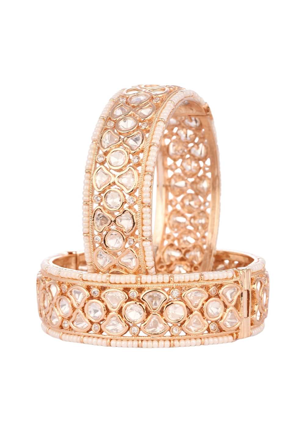 Rose Gold Kundan Polki Mixed Metal Bangles
