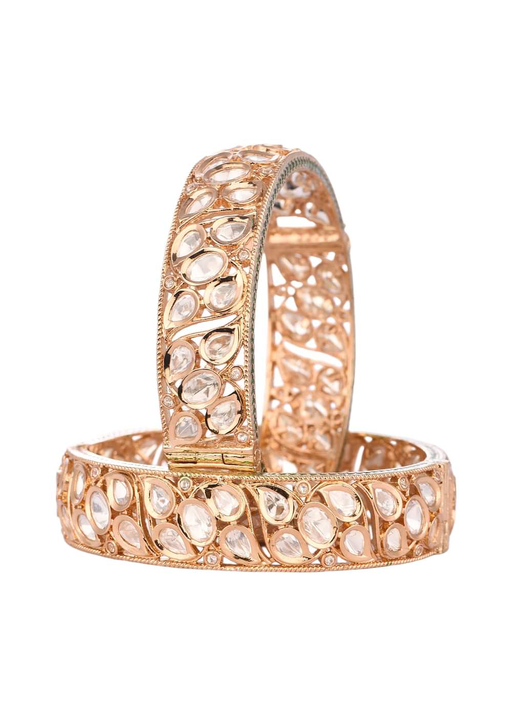 Rose Gold Polki Bangles In Mix Metal
