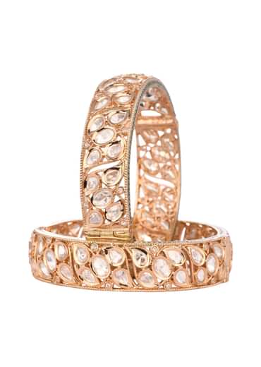 Rose Gold Polki Bangles In Mix Metal