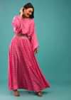 Rose Pink Crop Top And Skirt With Floral Print