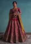 Rose Pink Embroidered 16 Kali Bridal Lehenga In Raw Silk