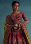 Rose Pink Embroidered 16 Kali Bridal Lehenga In Raw Silk
