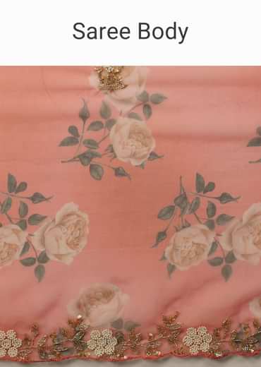 Rose Red Embroidered Saree In Organza With Vibrant Floral Print
