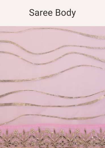 Onion Pink Saree In Organza With Foil Print And Embroidery