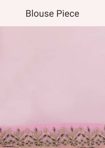 Onion Pink Saree In Organza With Foil Print And Embroidery