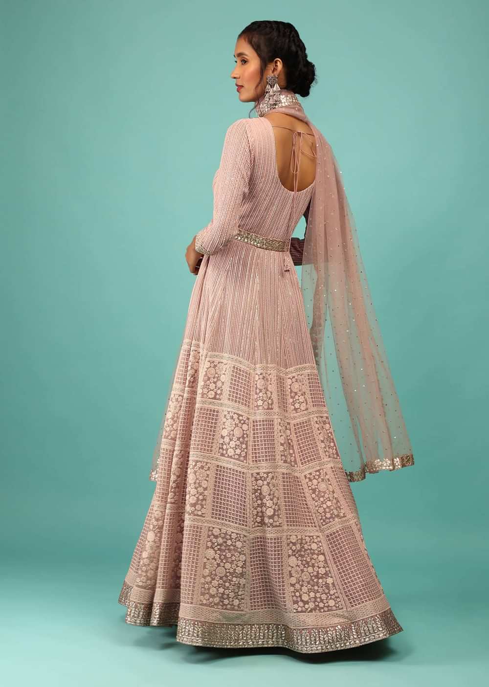 Rose Pink Anarkali Suit Fully Embroidered In Chikankari With Sequins And Thread