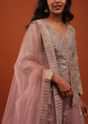 Rose Tan Pink Embroidered Sharara Suit In Net